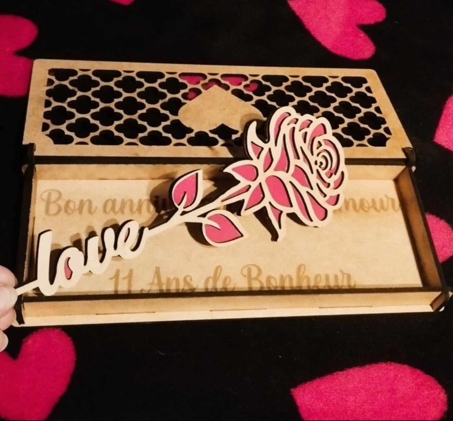 🌹 Boîte en bois personnalisable avec rose « Love » 🌹