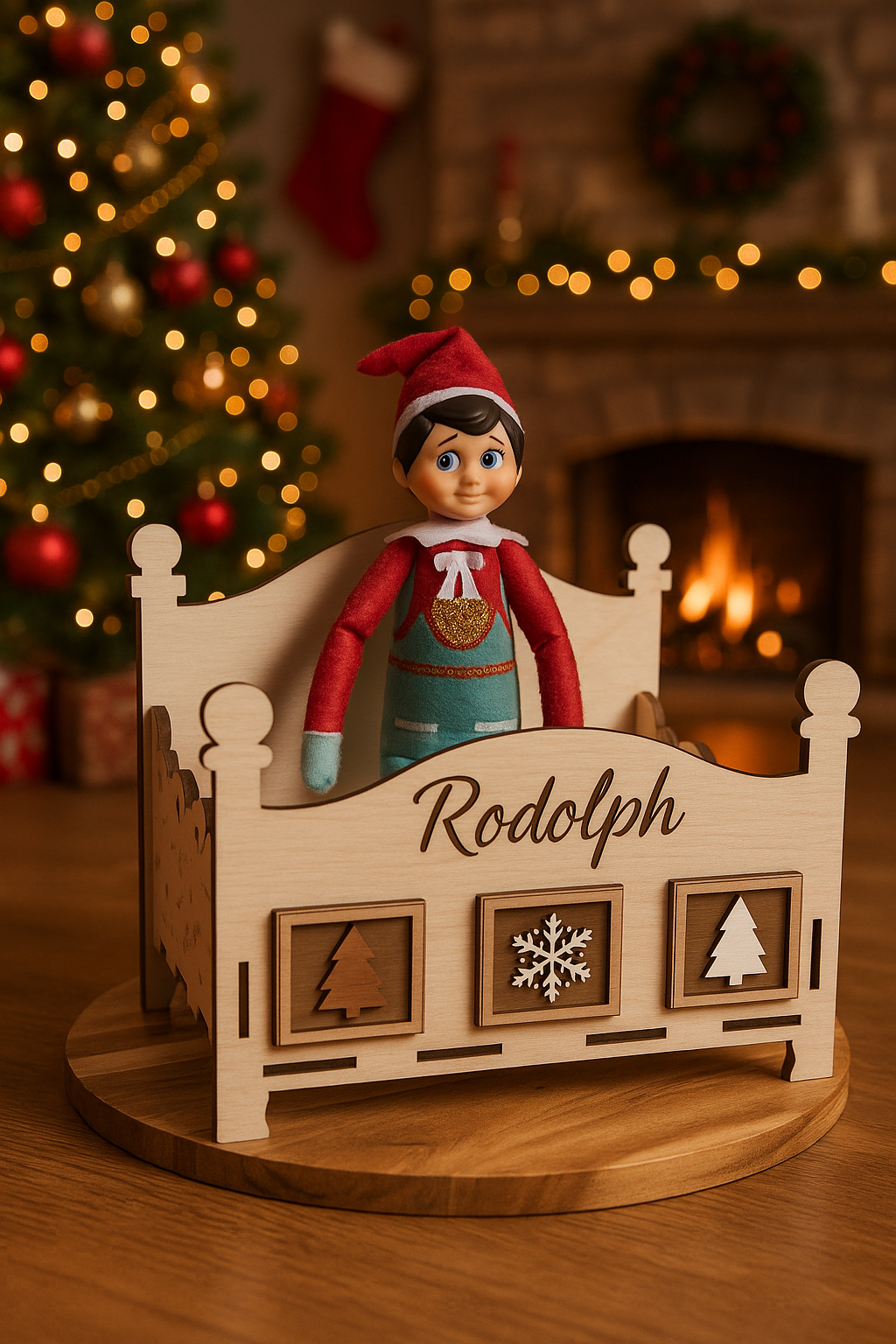 Lit en bois personnalisé pour lutin farceur – Gravure prénom et motifs – Monté ou en kit – Gravenvie