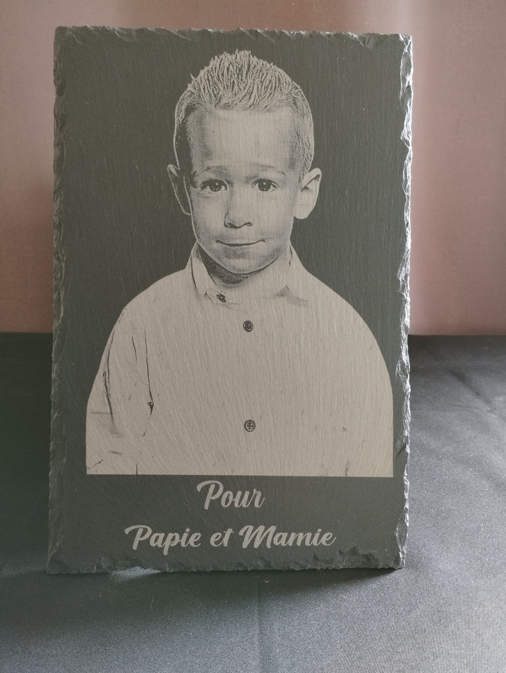 Plaque personnalisée en ardoise avec photo gravée