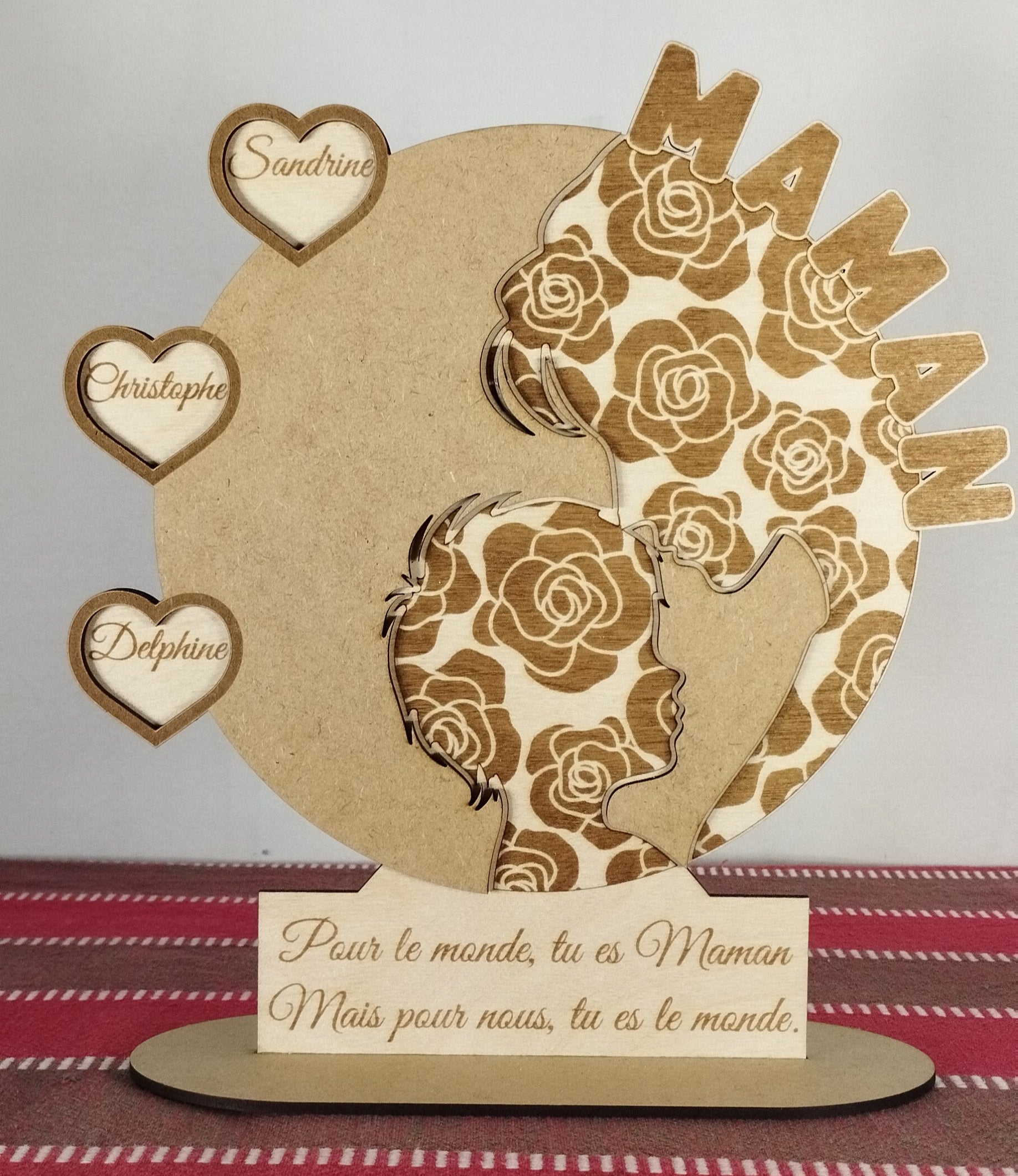 🌸 Décoration en bois personnalisée – Maman et ses enfants