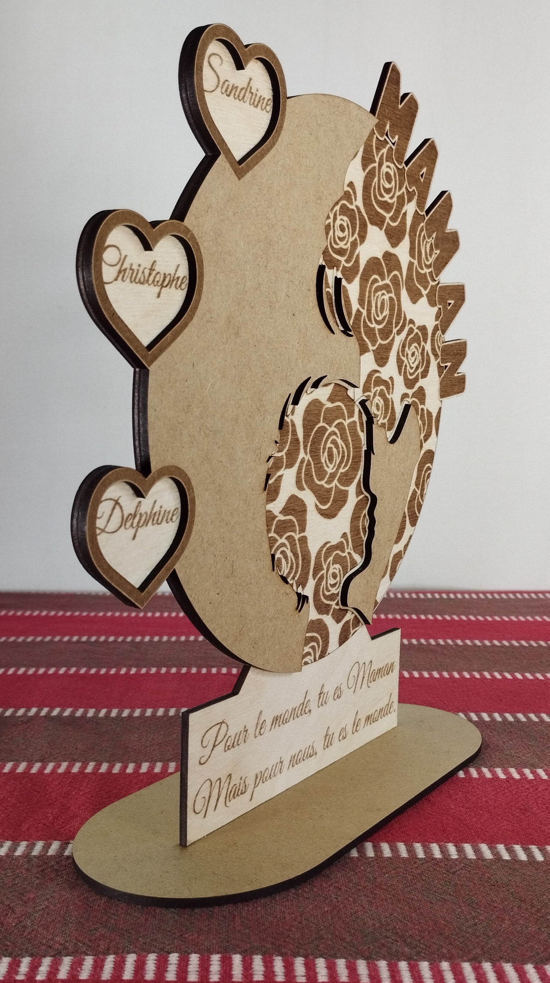 🌸 Décoration en bois personnalisée – Maman et ses enfants