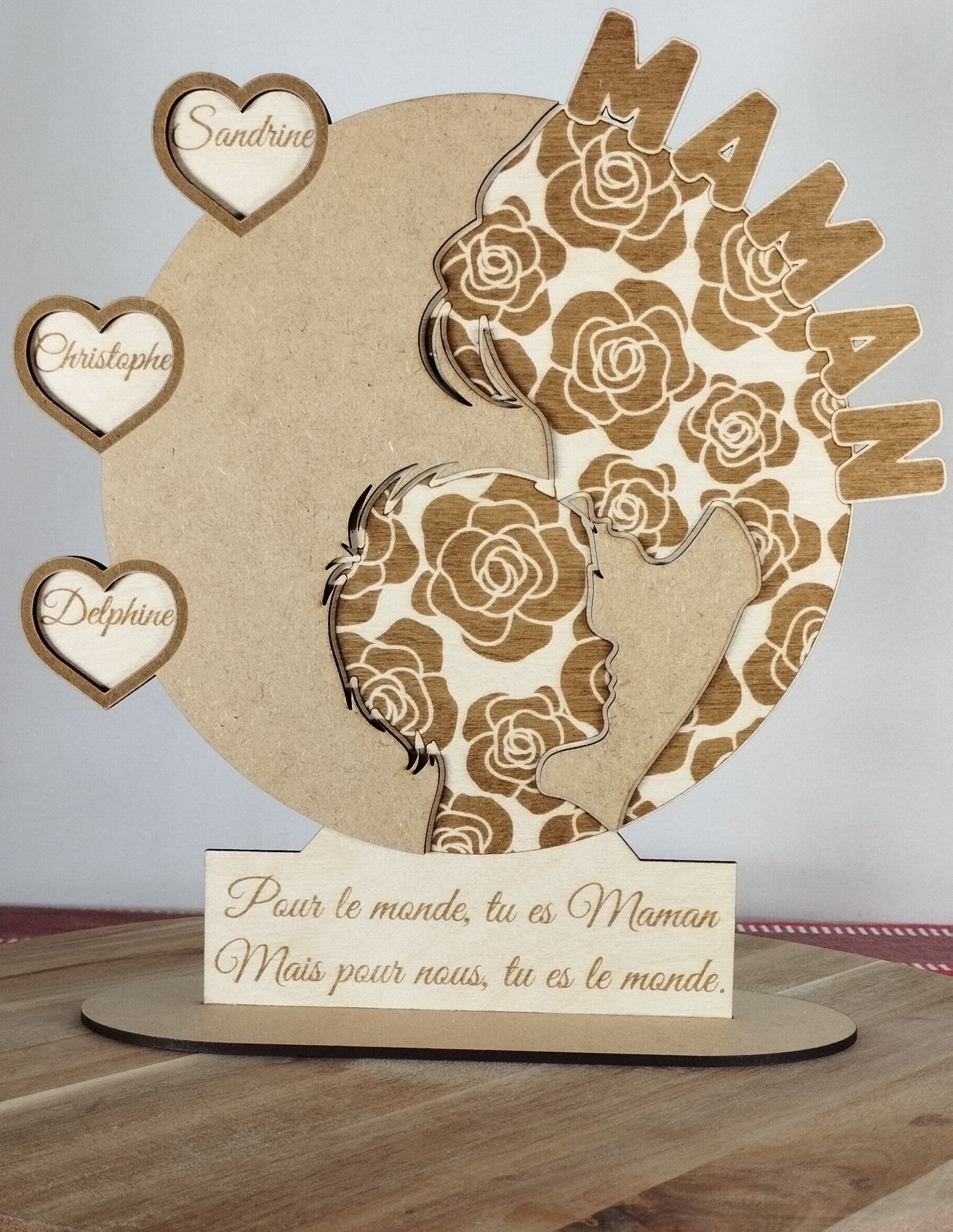 🌸 Décoration en bois personnalisée – Maman et ses enfants