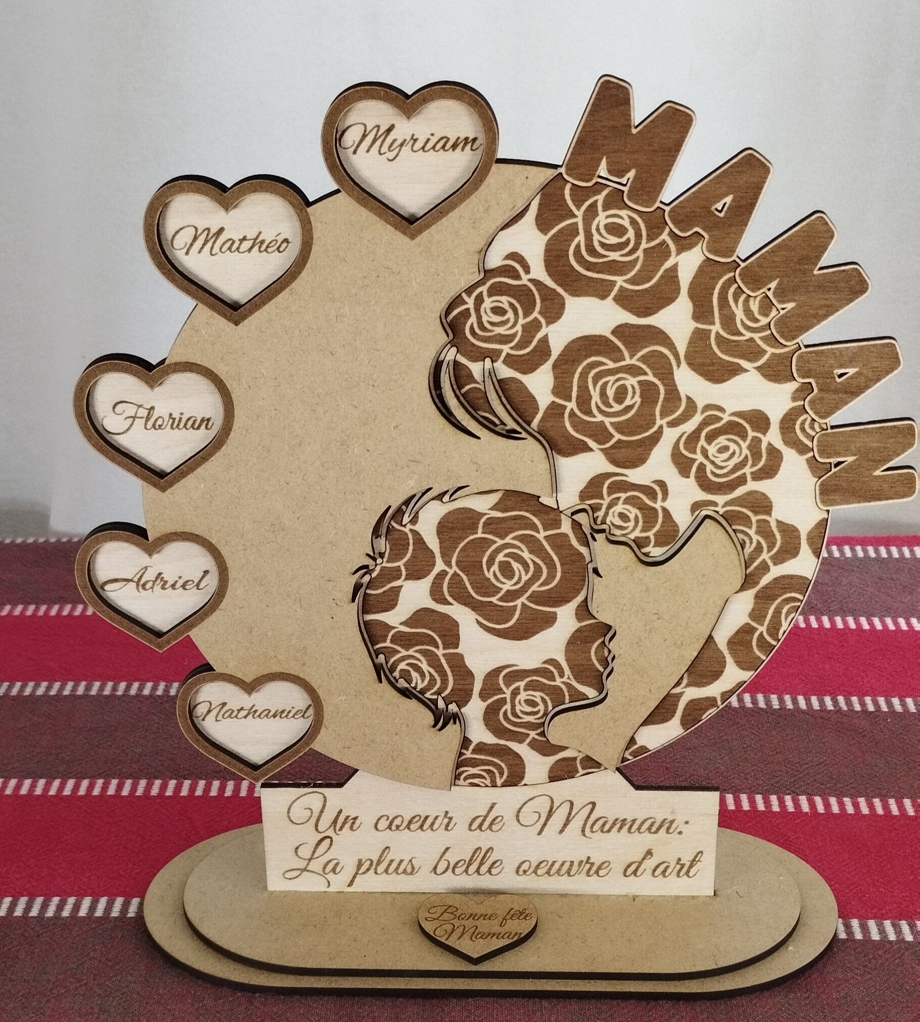 🌸 Décoration en bois personnalisée – Maman et ses enfants