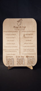 Plaque professionnelle en bois avec chevalet et QR code