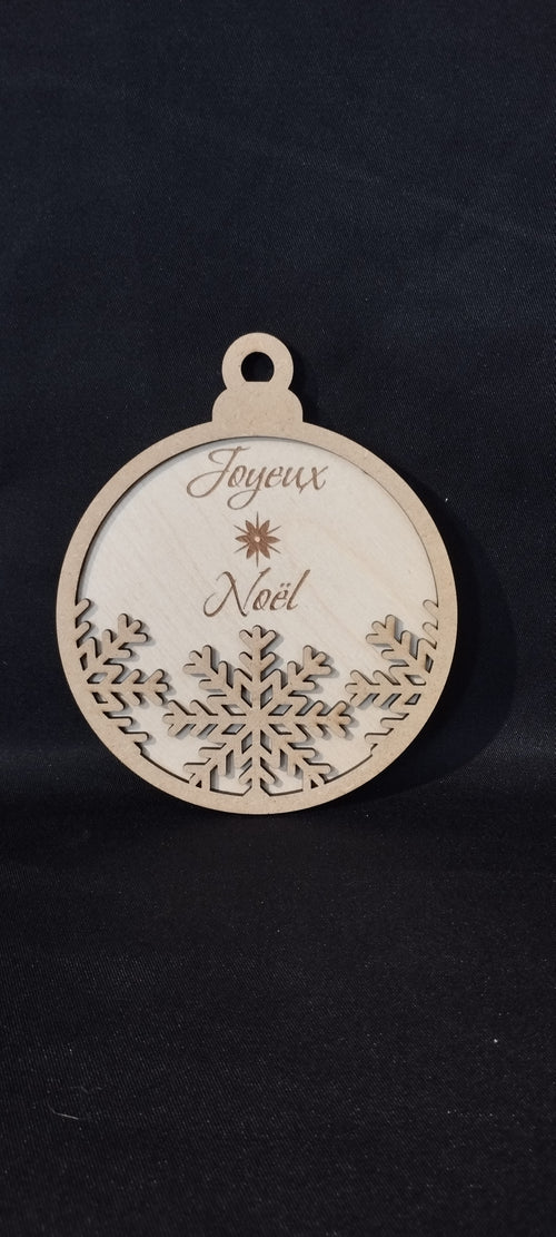 Boule de Noël flocon en bois multicouche gravée au laser