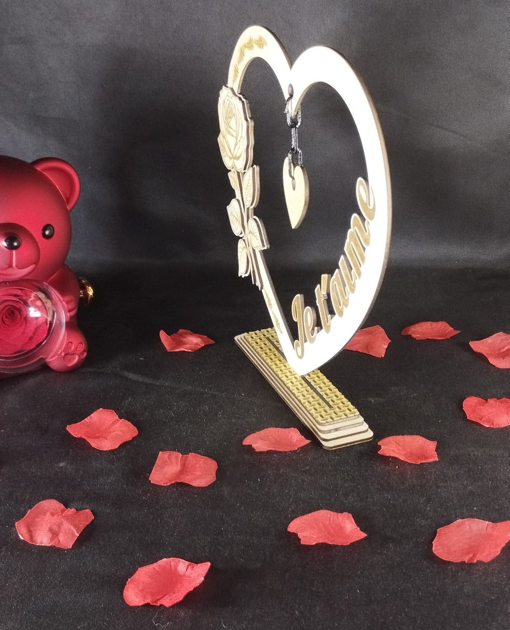 Cadeau romantique cœur suspendu personnalisable en bois