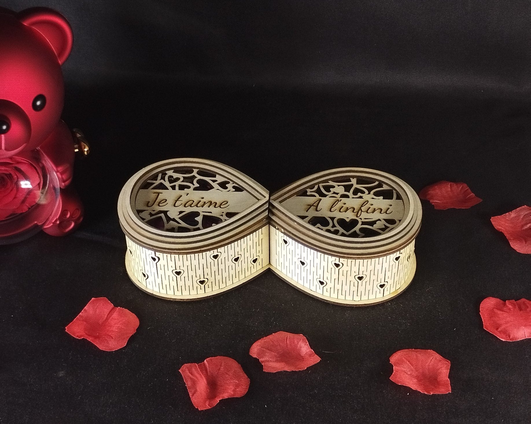Boîte infini en bois personnalisable à double compartiment – Cadeau Saint-Valentin
