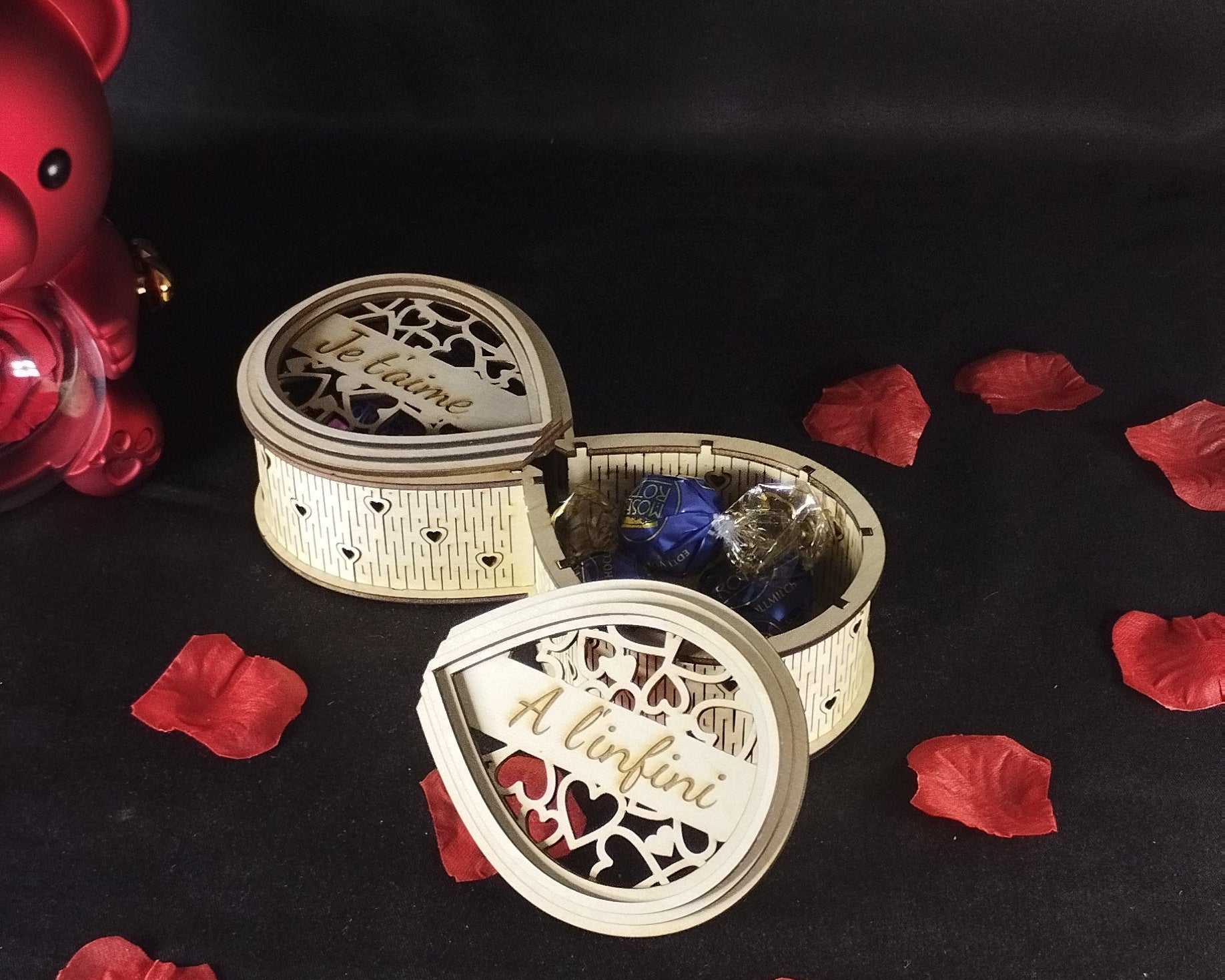 Boîte infini en bois personnalisable à double compartiment – Cadeau Saint-Valentin