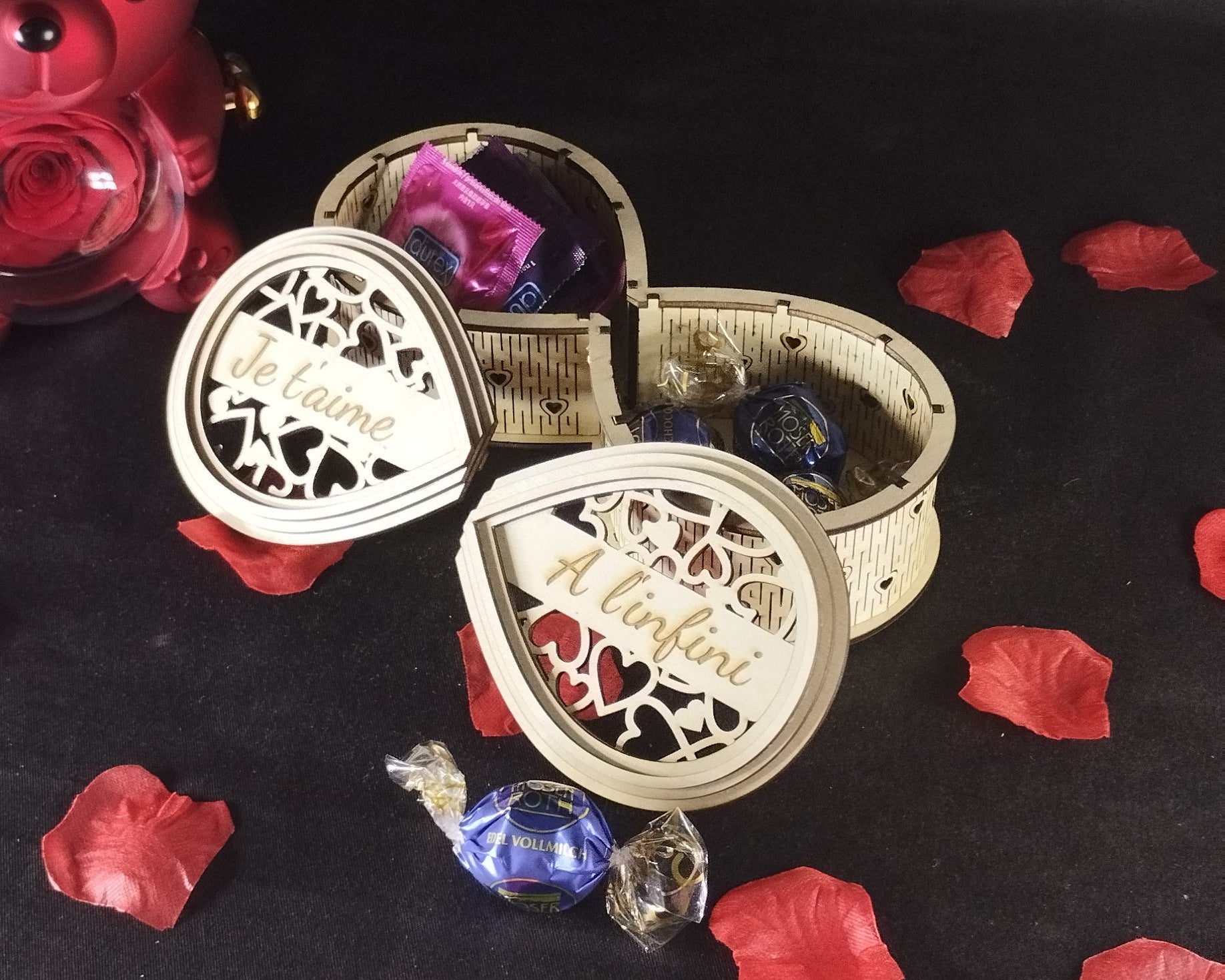 Boîte infini en bois personnalisable à double compartiment – Cadeau Saint-Valentin