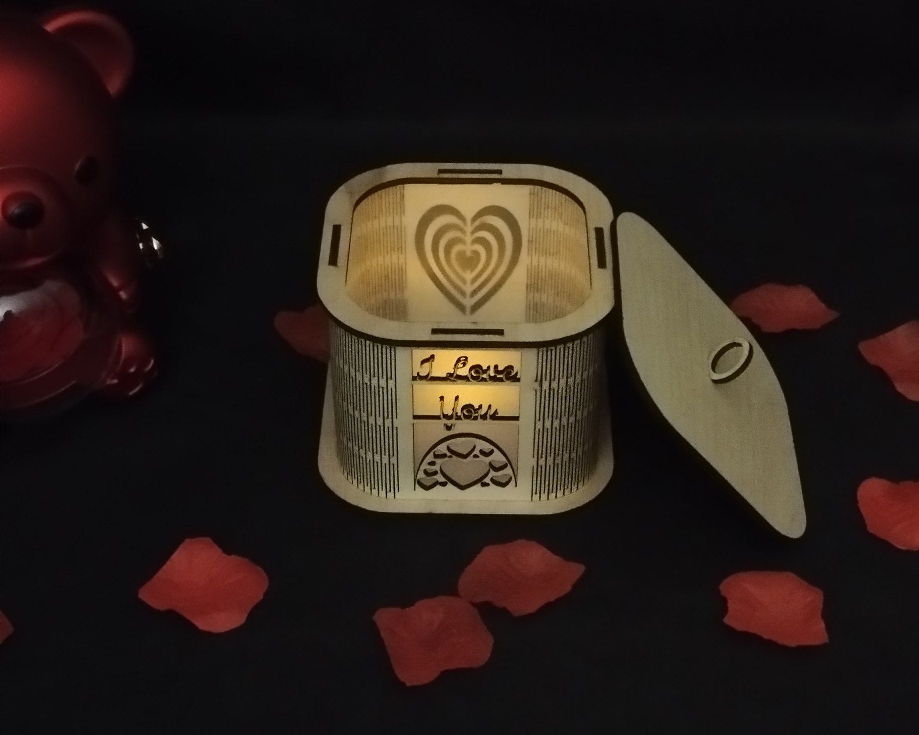 Boîte photophore décorative en bois – Lumière d’ambiance romantique