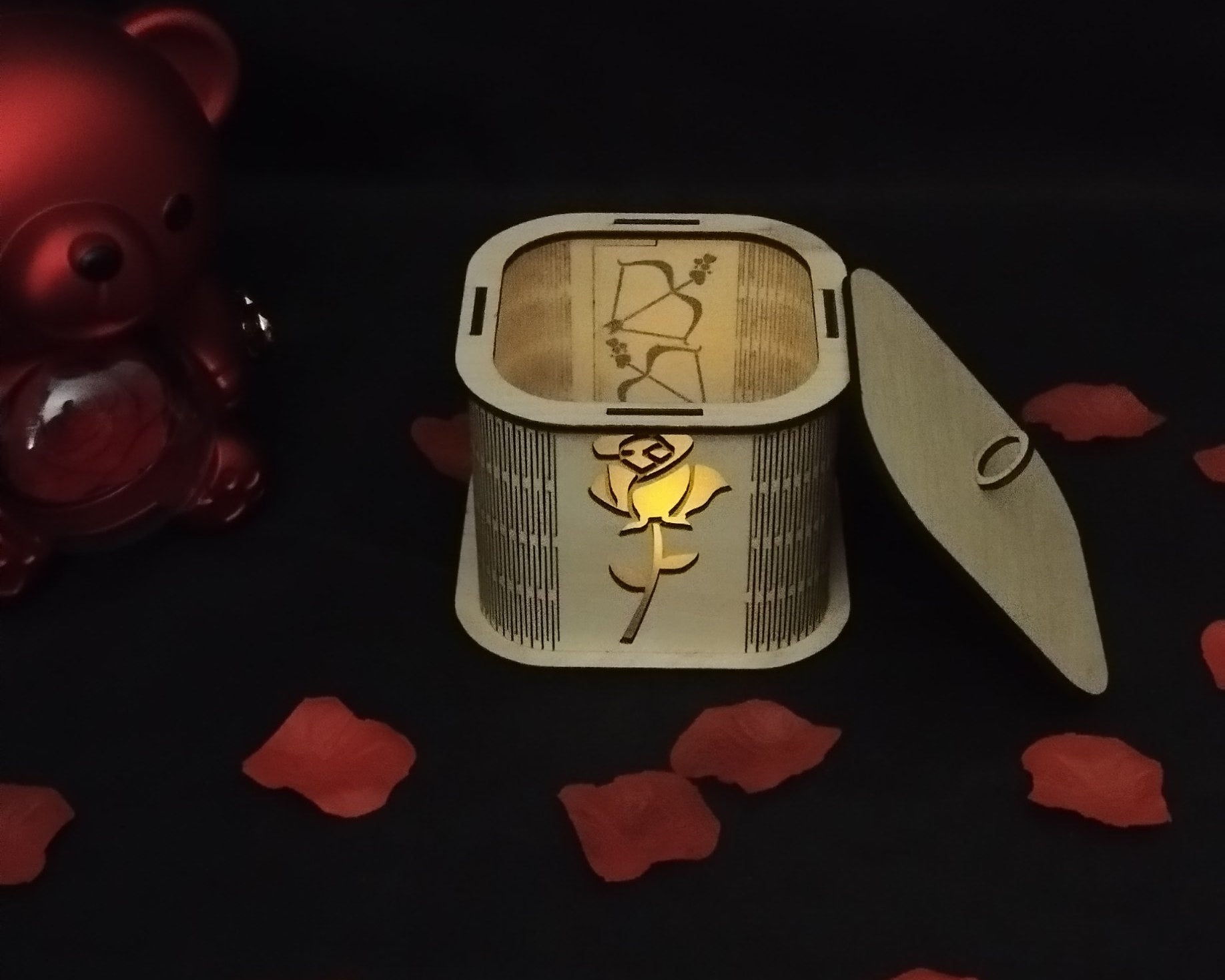 Boîte photophore décorative en bois – Lumière d’ambiance romantique