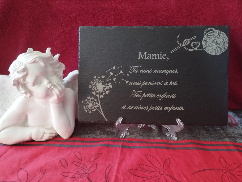 Gravure photo sur plaque funéraire en ardoise