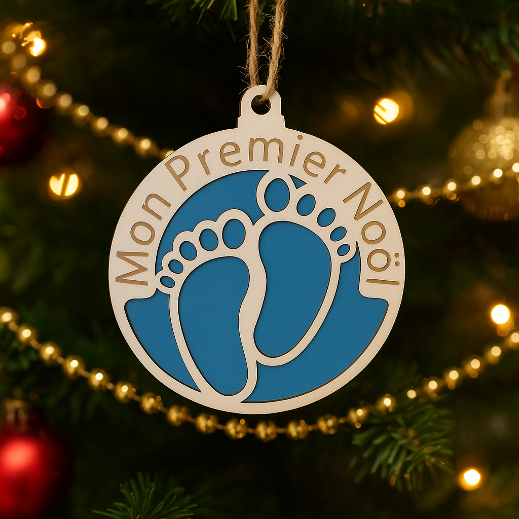 🎄 Boule de Noël “Mon Premier Noël” en bois multicouche – Personnalisable – Gravure artisanale FSC