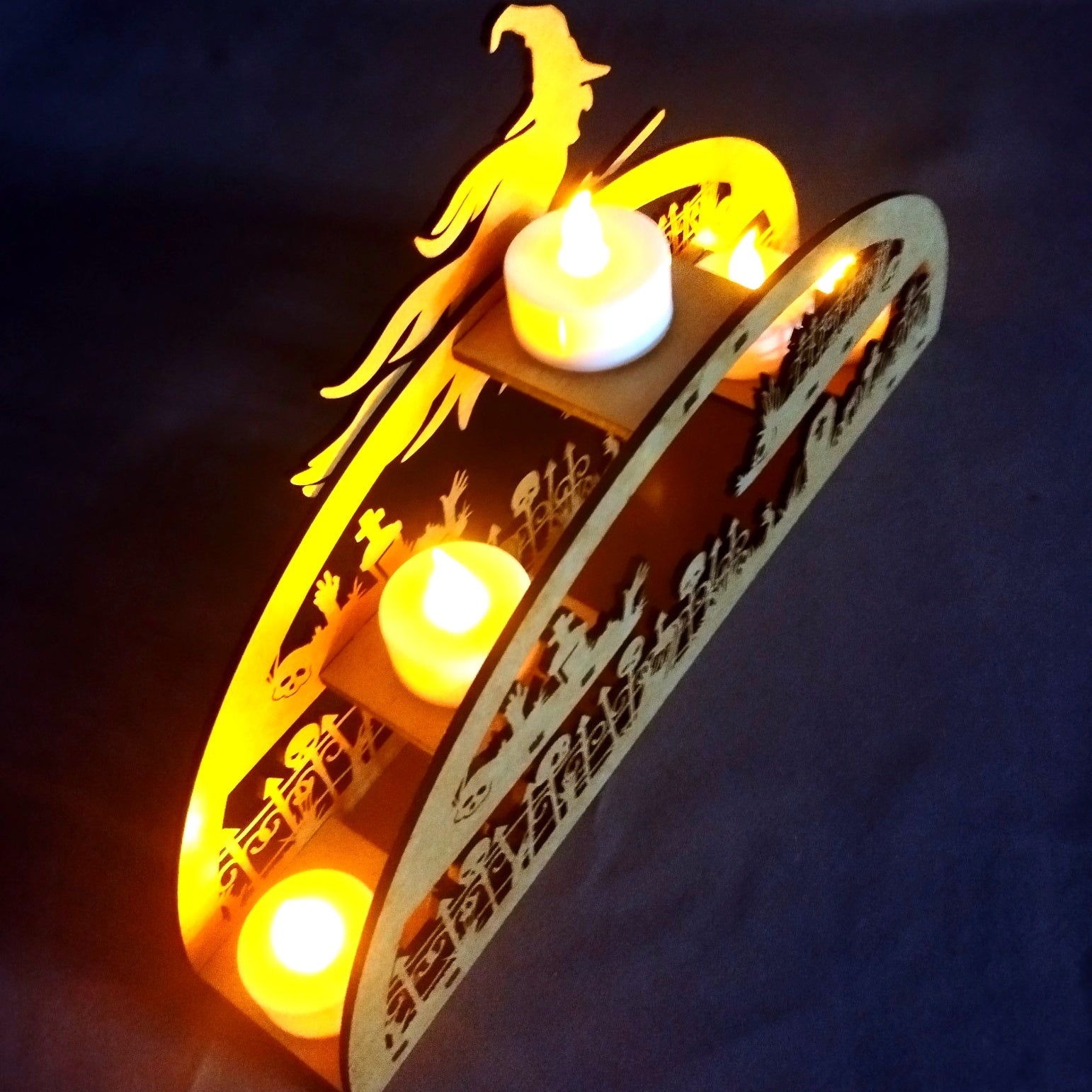 Photophore "Cimetière et Sorcière" en bois MDF 3mm