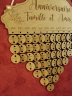 Calendrier familial en bois pour prénoms et dates anniversaires